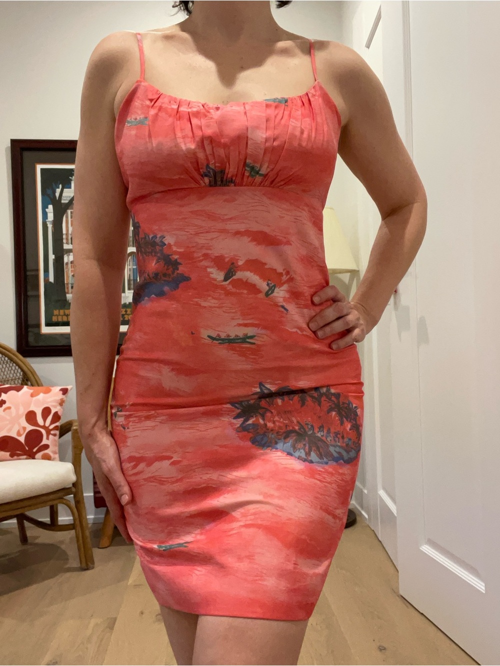 STAUD Coral-Pink Spaghetti-Strap Mini Dress